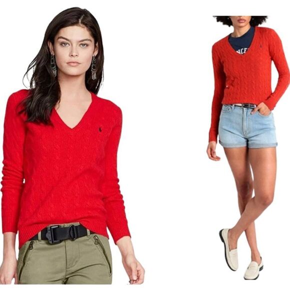 Chaps 100% Cotton Size 2X Classic Red Preppy Academia V-Neck Cableknit Sweater - Picture 1 of 6
